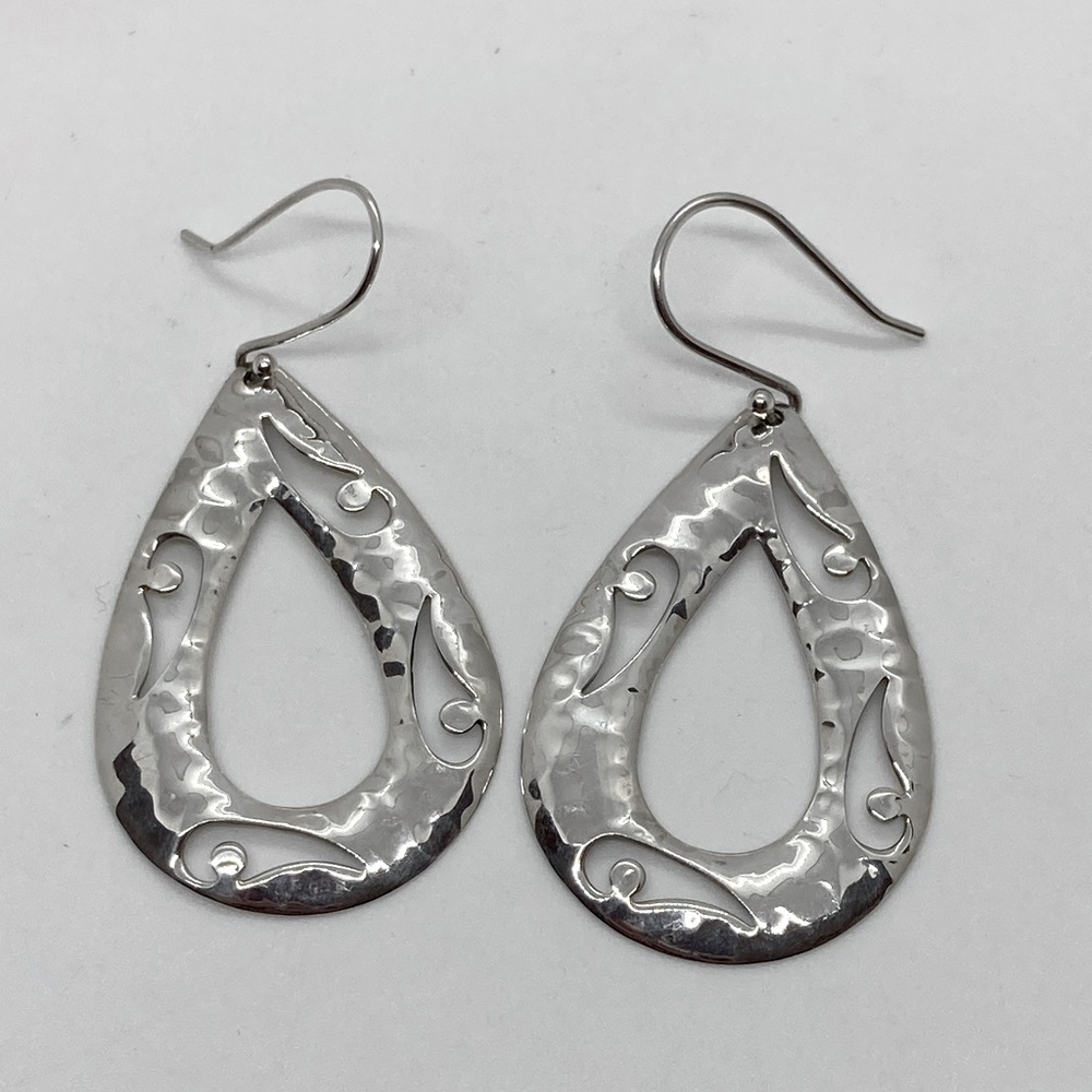 Silpada Sterling Silver Hammered Teardrop Cutout Dangle Earrings 2.3” L | W1910